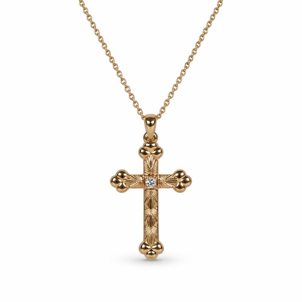 Featured image of this Women’s 14k Yellow Gold Cross Pendant Necklace with Diamond