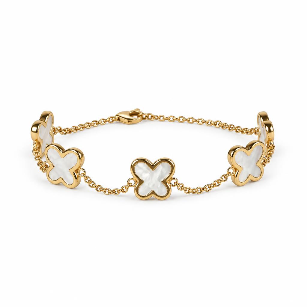 Featured image of this Women’s 14k Yellow Gold Link Bracelet with Mother of Pearl