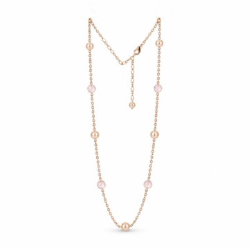 Featured image of this Women’s 14k Rose Gold Chain Necklace with Pearl and Pink Quartz