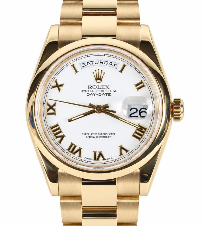 Featured image of this 18k Yellow Gold Rolex Oyster Day/Date Wristwatch – 40mm Case Circa 2000
