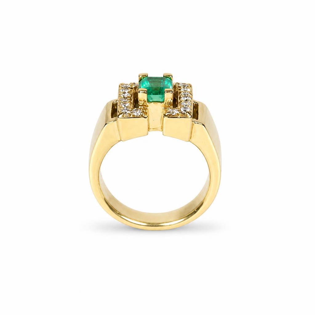 Gallery image of this Men’s 18k Yellow Gold Diamond, Emerald Ring Size 9.5