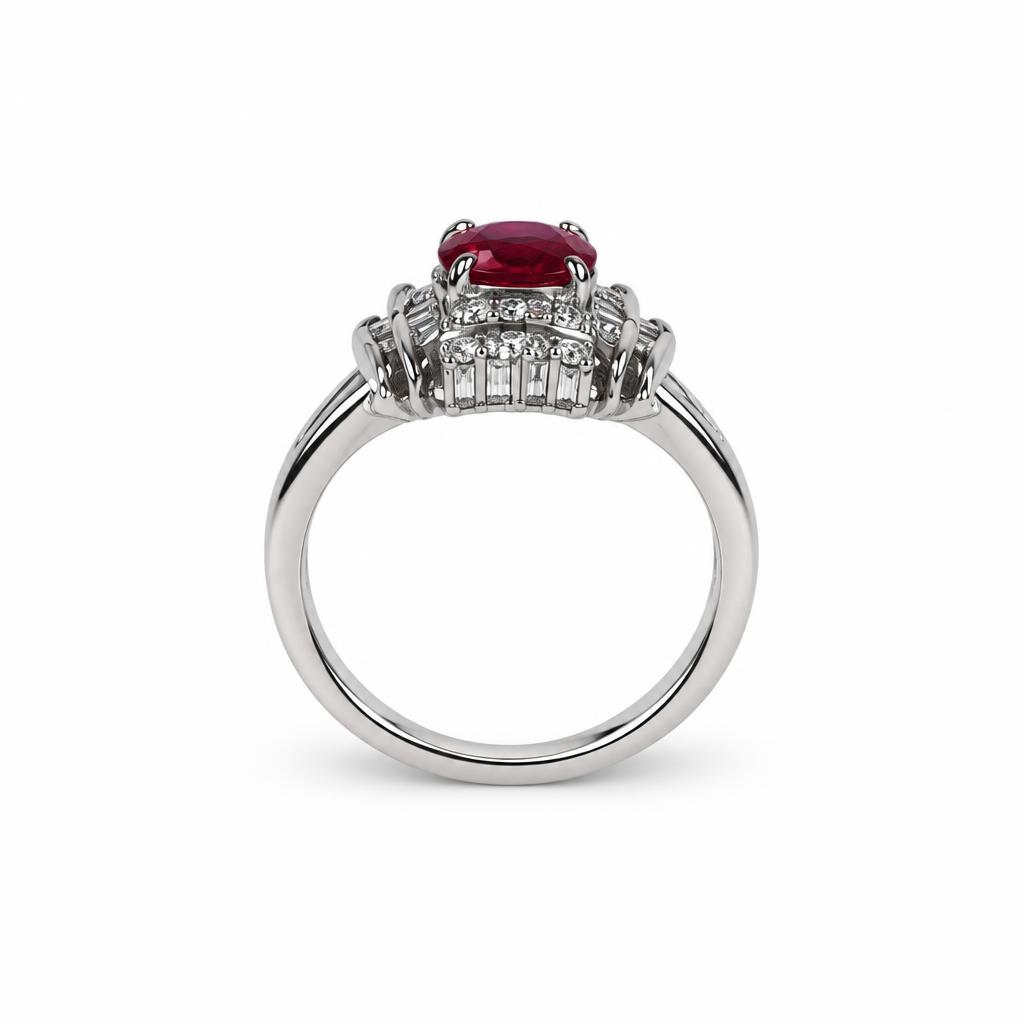 Gallery image of this Women’s Platinum Diamond, Ruby Ring GIA Cert Size 4.5