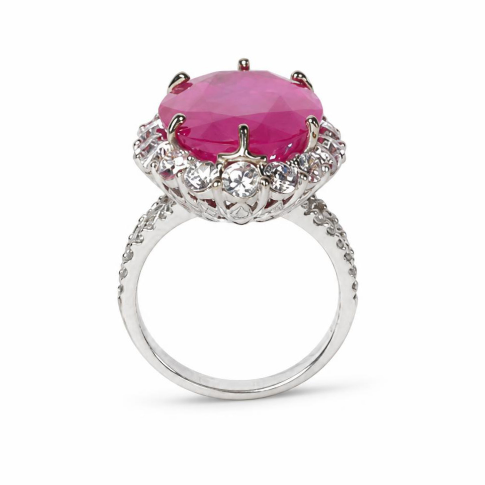 Gallery image of this Women’s 18k White Gold Diamond, Pink Sapphire Ring GIA Cert Size 6