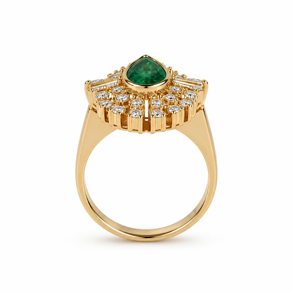 Gallery image of this Women’s 18k Yellow Gold Diamond, Emerald Size 7.5 Ring