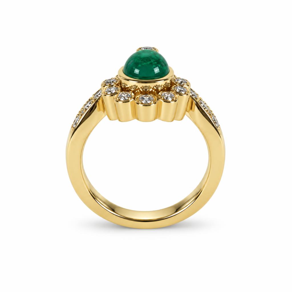 Gallery image of this Women’s 18k Yellow Gold Diamond, Emerald Ring Size 7