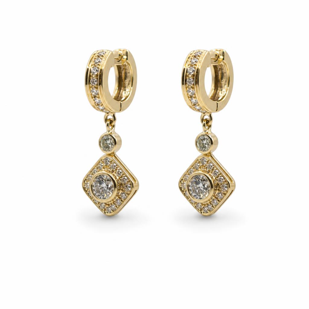 Featured image of this Women’s 14k Yellow Gold Diamond Hoop Dangle Earrings