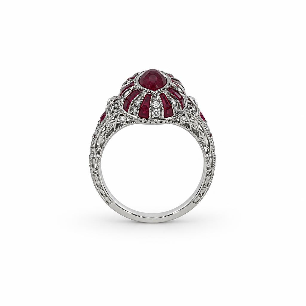 Gallery image of this Women’s 14k White Gold, Diamond, Ruby Ring Size 6
