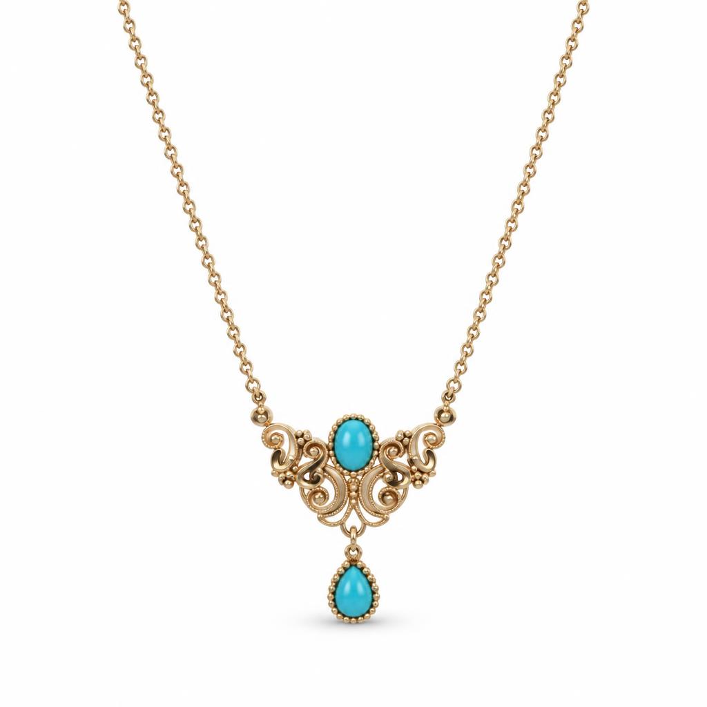 Featured image of this Women’s 14k Yellow Gold Pendant with Turquoise