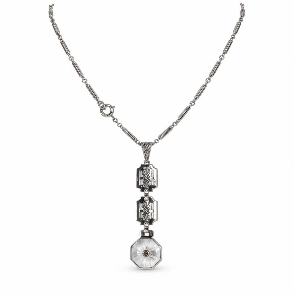 Gallery image of this Women’s Vintage 14k White Gold Camphor Glass Pendant