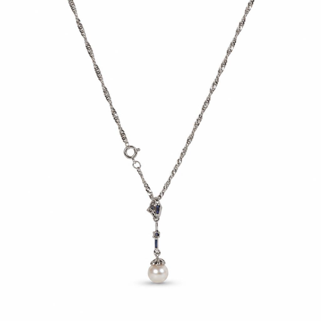 Gallery image of this Women’s 14k White Gold Pearl Pendant With Diamonds