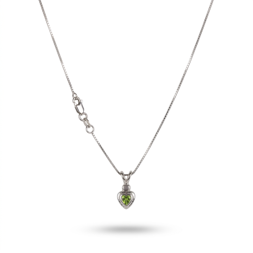 Gallery image of this Women’s 14k White Gold Pendant with Heart Cut Peridot and Diamond