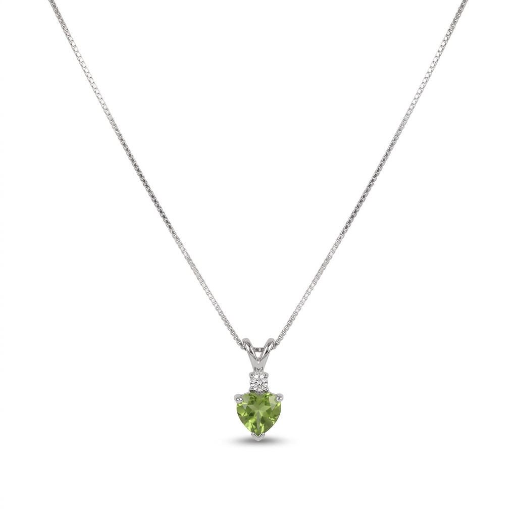 Featured image of this Women’s 14k White Gold Pendant with Heart Cut Peridot and Diamond