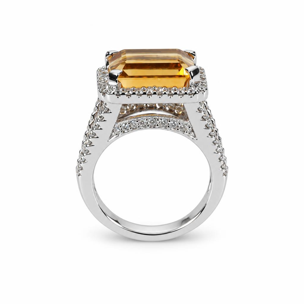 Gallery image of this Women’s 14k White Gold Ring with Citrine and Diamond Size 6.25