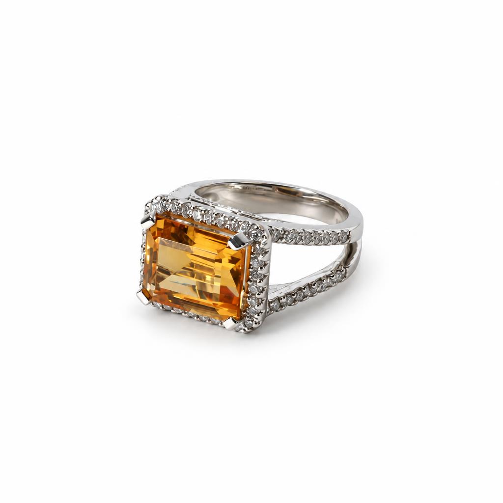 Gallery image of this Women’s 14k White Gold Ring with Citrine and Diamond Size 6.25