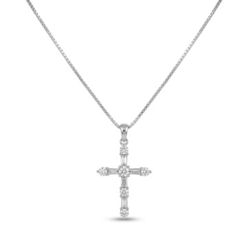 Featured image of this Women’s 14k White Gold Cross Pendant with Diamond