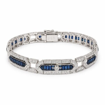 Featured image of this Women’s Platinum & 18K White Gold Link Bracelet with Blue Sapphire and Diamond