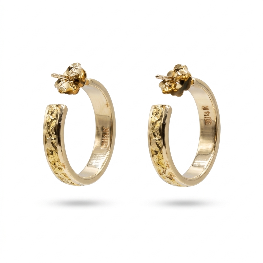 Gallery image of this Women’s 14k Yellow Gold Natural Nugget 20mm Hoop Earrings