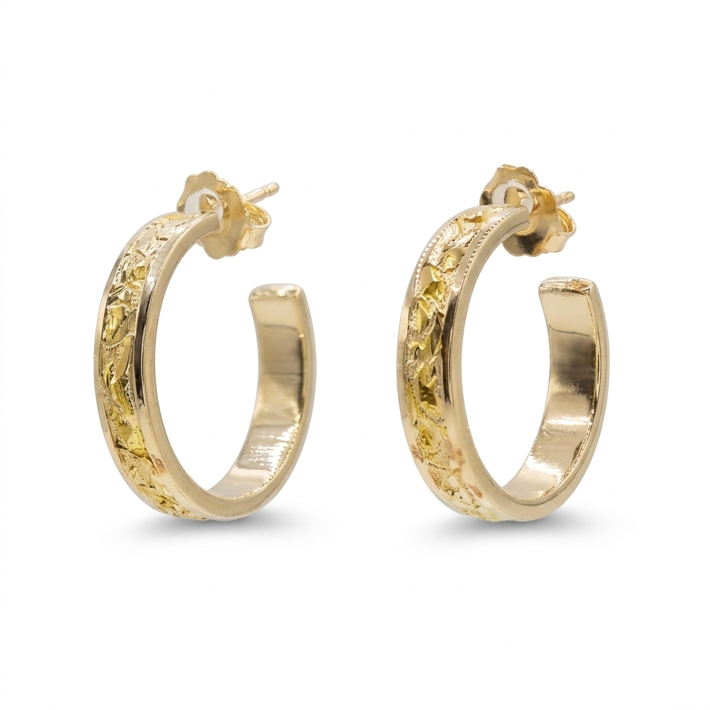 Featured image of this Women’s 14k Yellow Gold Natural Nugget 20mm Hoop Earrings