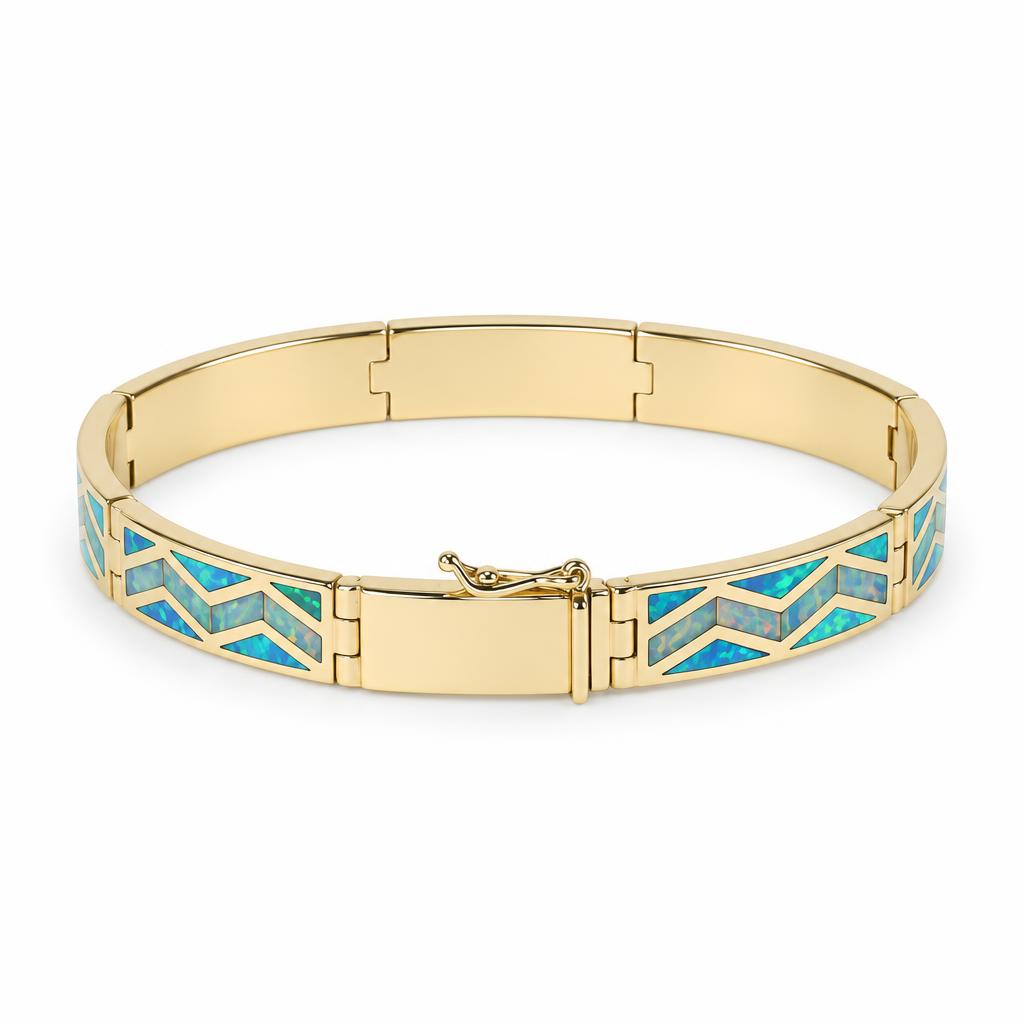 Gallery image of this Women’s 14k Yellow Gold Link Bracelet with Opal Inlay