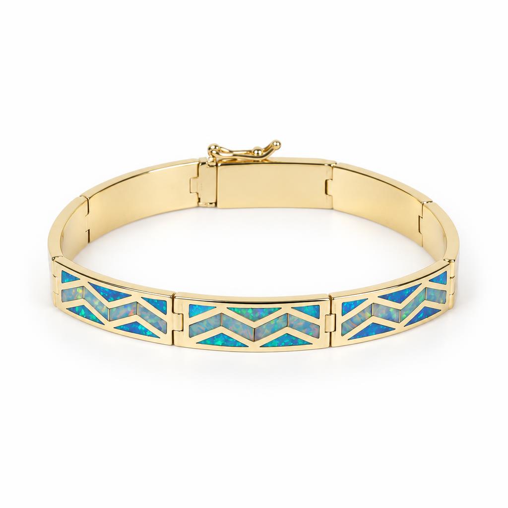 Featured image of this Women’s 14k Yellow Gold Link Bracelet with Opal Inlay