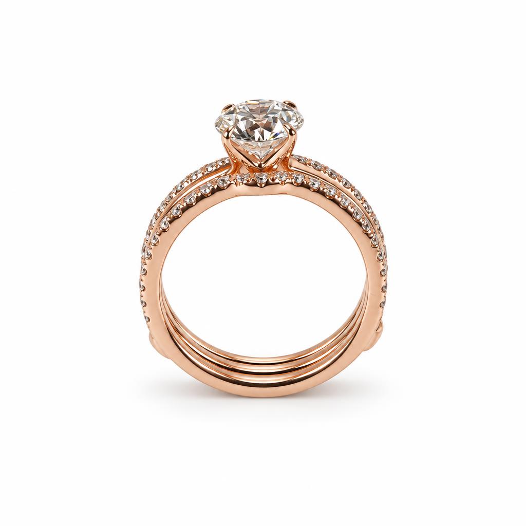 Gallery image of this Women’s 18k Rose Gold Bridal Ring AGS Certified with 1.37ct Round Diamond K/VS2 Size 6.75