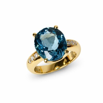 Featured image of this Women’s 18k Yellow Gold Ring with Blue Topaz and Diamond Size 7.5