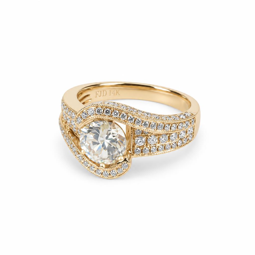 Gallery image of this Women’s 14k Yellow Gold Bridal Ring EGL Certified with 1.51ct Round Diamond J/I1 Size 6