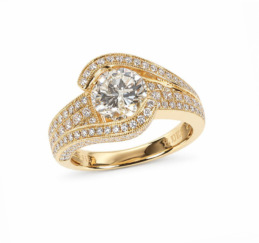 Featured image of this Women’s 14k Yellow Gold Bridal Ring EGL Certified with 1.51ct Round Diamond J/I1 Size 6