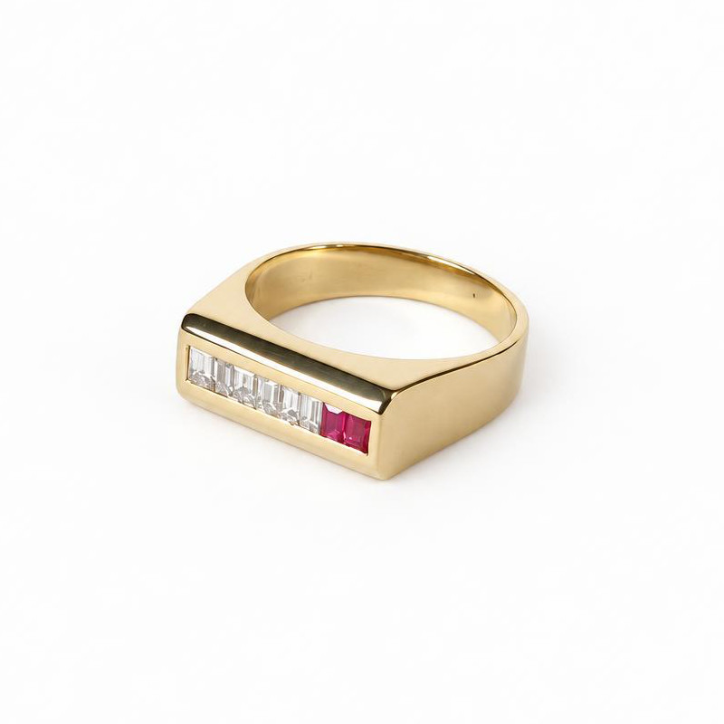 Gallery image of this Unisex 14k Yellow Gold Ring with Diamond and Ruby Size 9
