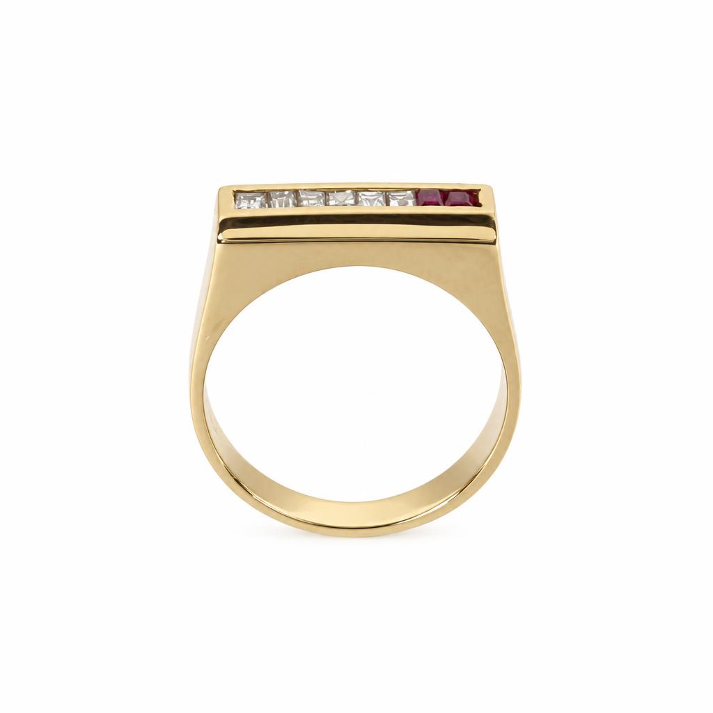 Gallery image of this Unisex 14k Yellow Gold Ring with Diamond and Ruby Size 9