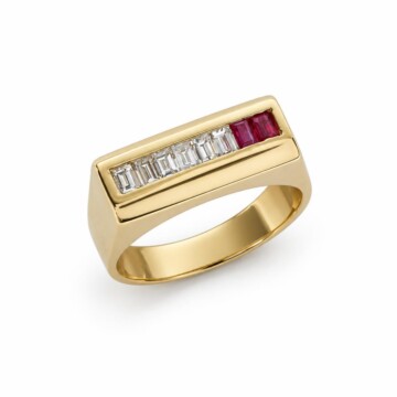Featured image of this Unisex 14k Yellow Gold Ring with Diamond and Ruby Size 9