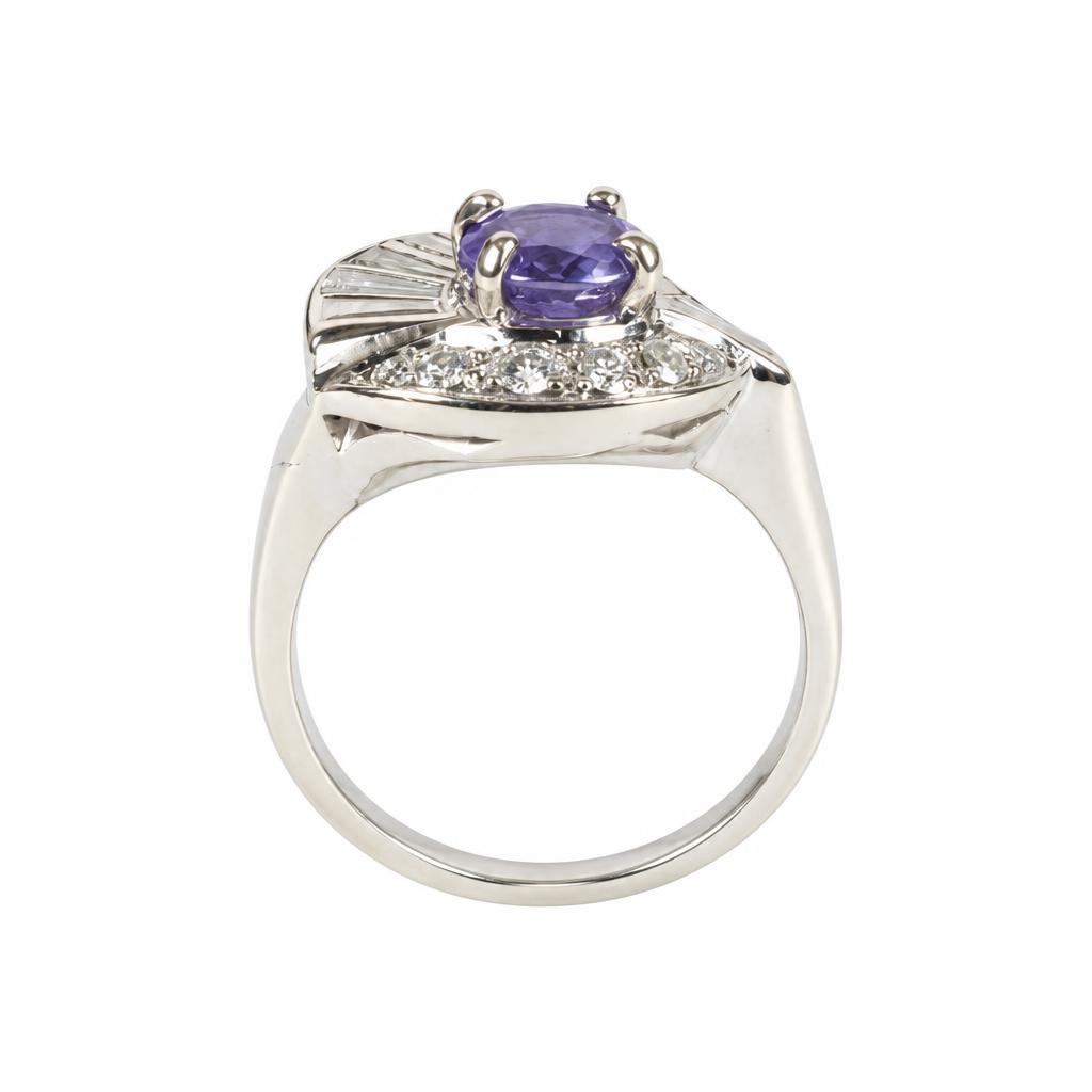 Gallery image of this Women’s Vintage 14k White Gold Ring with Amethyst and 1.00ct TDW Diamond Size 6.75