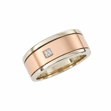 Featured image of this Men’s 14k White & Rose Gold Band Ring with Diamond Size 10