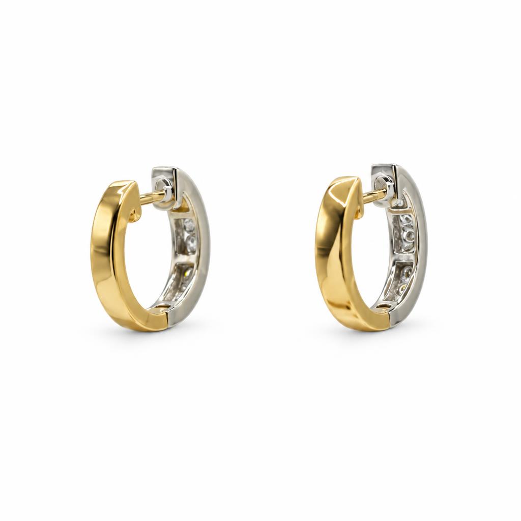 Gallery image of this Women’s 14k Yellow & White Gold 14mm Hoop Earrings with Diamond