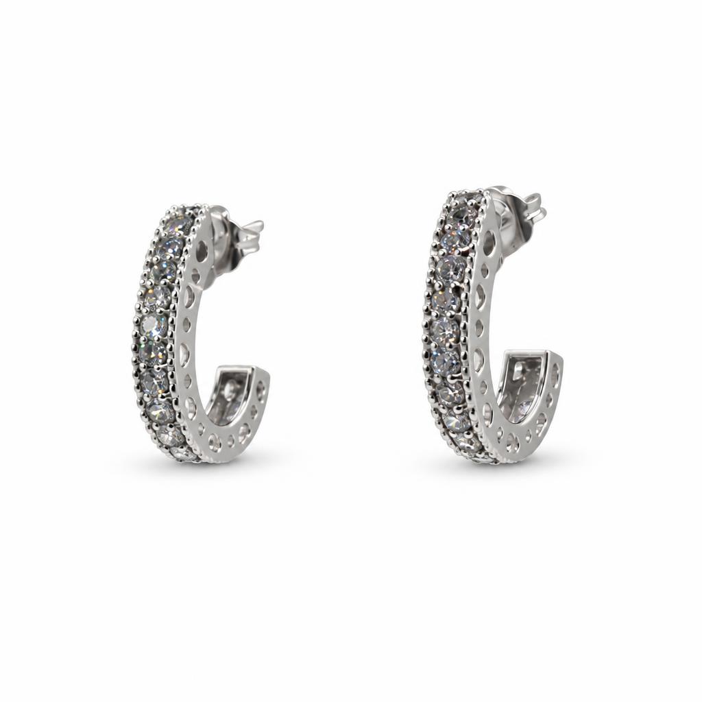 Featured image of this Women’s 14k White Gold Half Hoop Earrings with Diamond