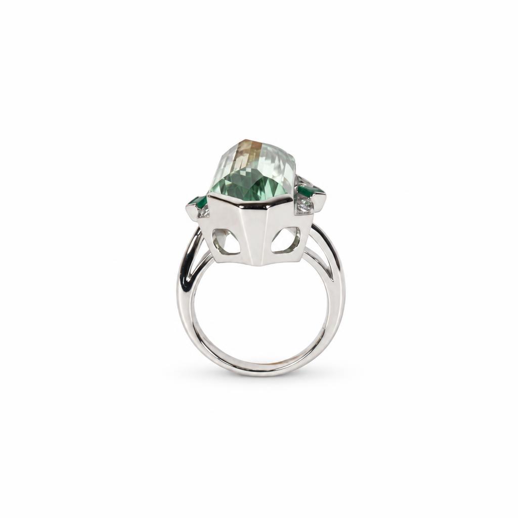 Gallery image of this Women’s Platinum Hiddenite Emerald and Diamond Ring Size 6