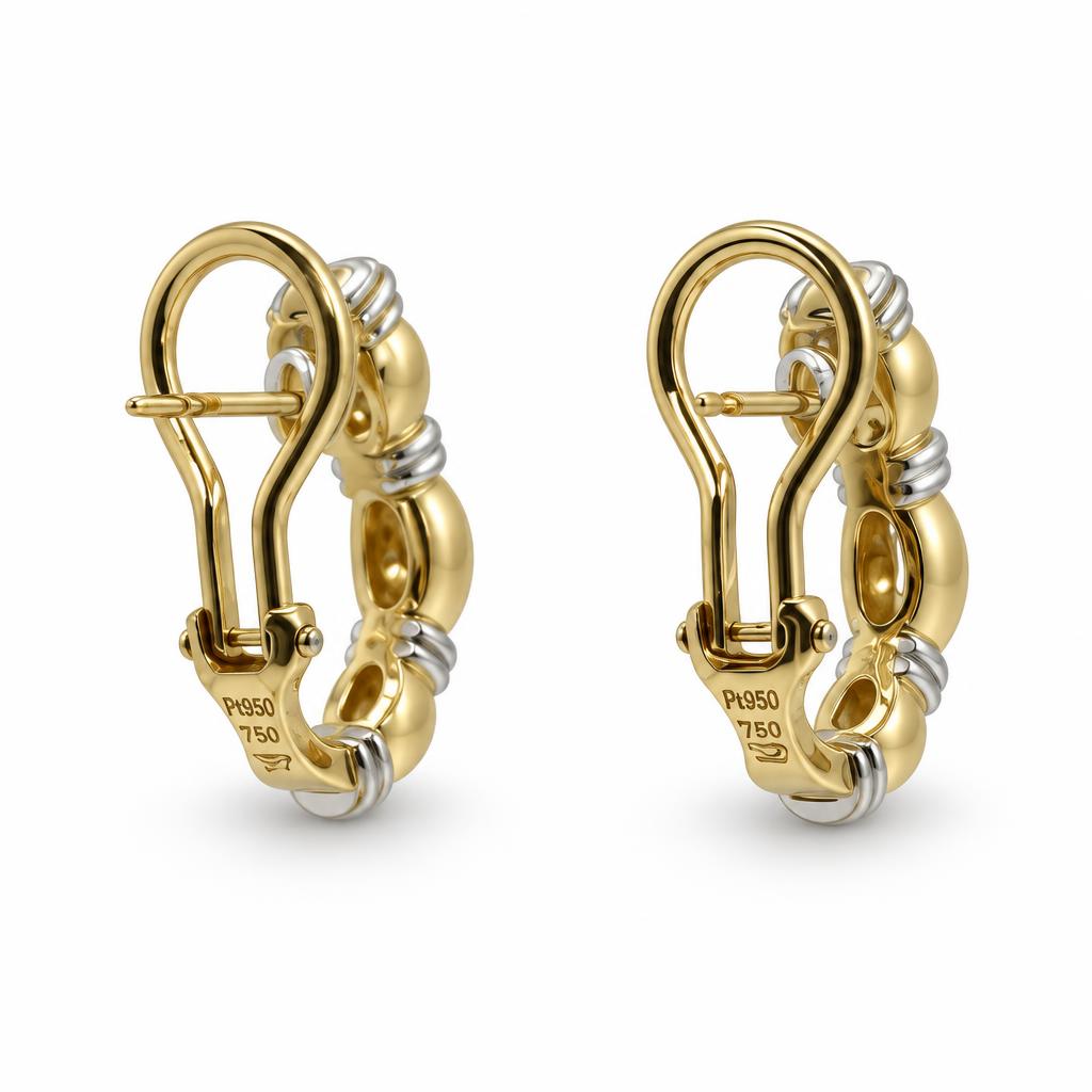 Gallery image of this Women’s 18k Yellow Gold & Platinum Diamond Hoop Earrings