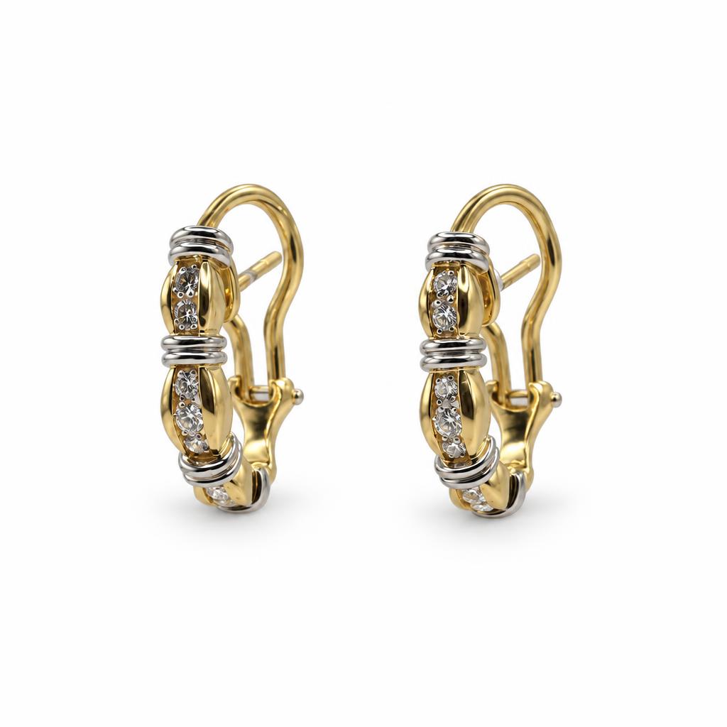 Featured image of this Women’s 18k Yellow Gold & Platinum Diamond Hoop Earrings